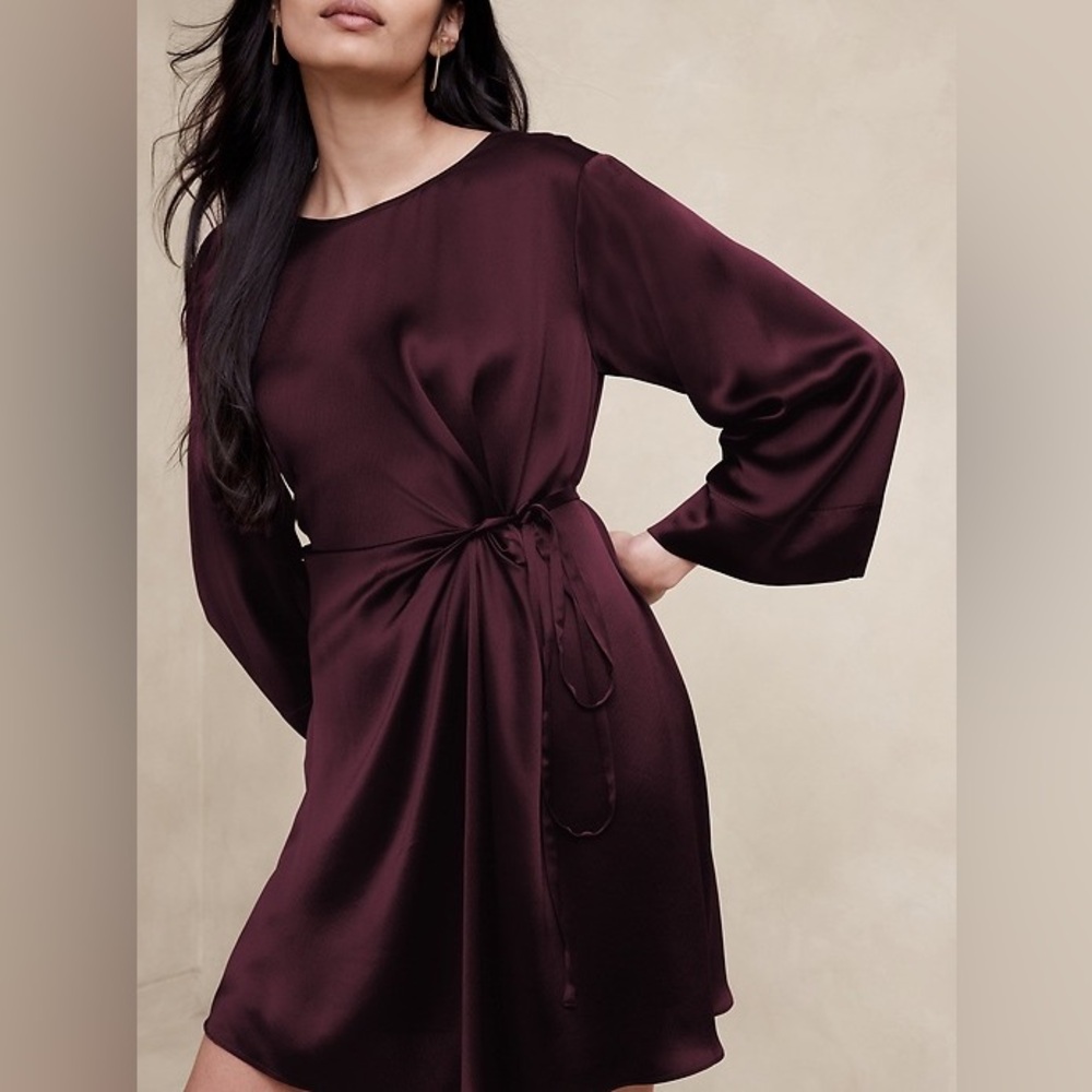 BANANA REPUBLIC Treccia Hammered Satin Dress, Purple Prune